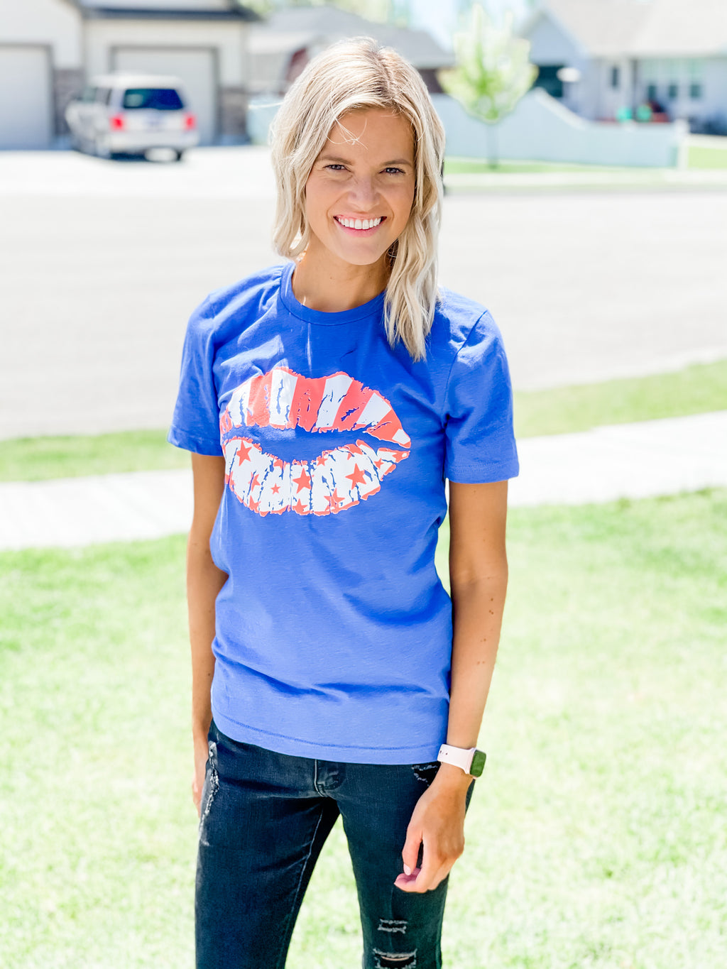 Stars and Stripe Lips Tee - Black Feather Boutique