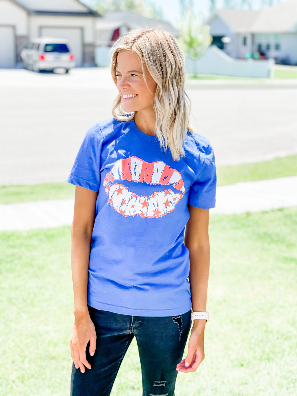 Stars and Stripe Lips Tee - Black Feather Boutique